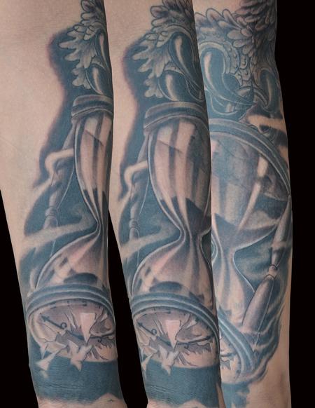 Tattoos - Broken Hour Glass Clasped by Owl Claw - 99575